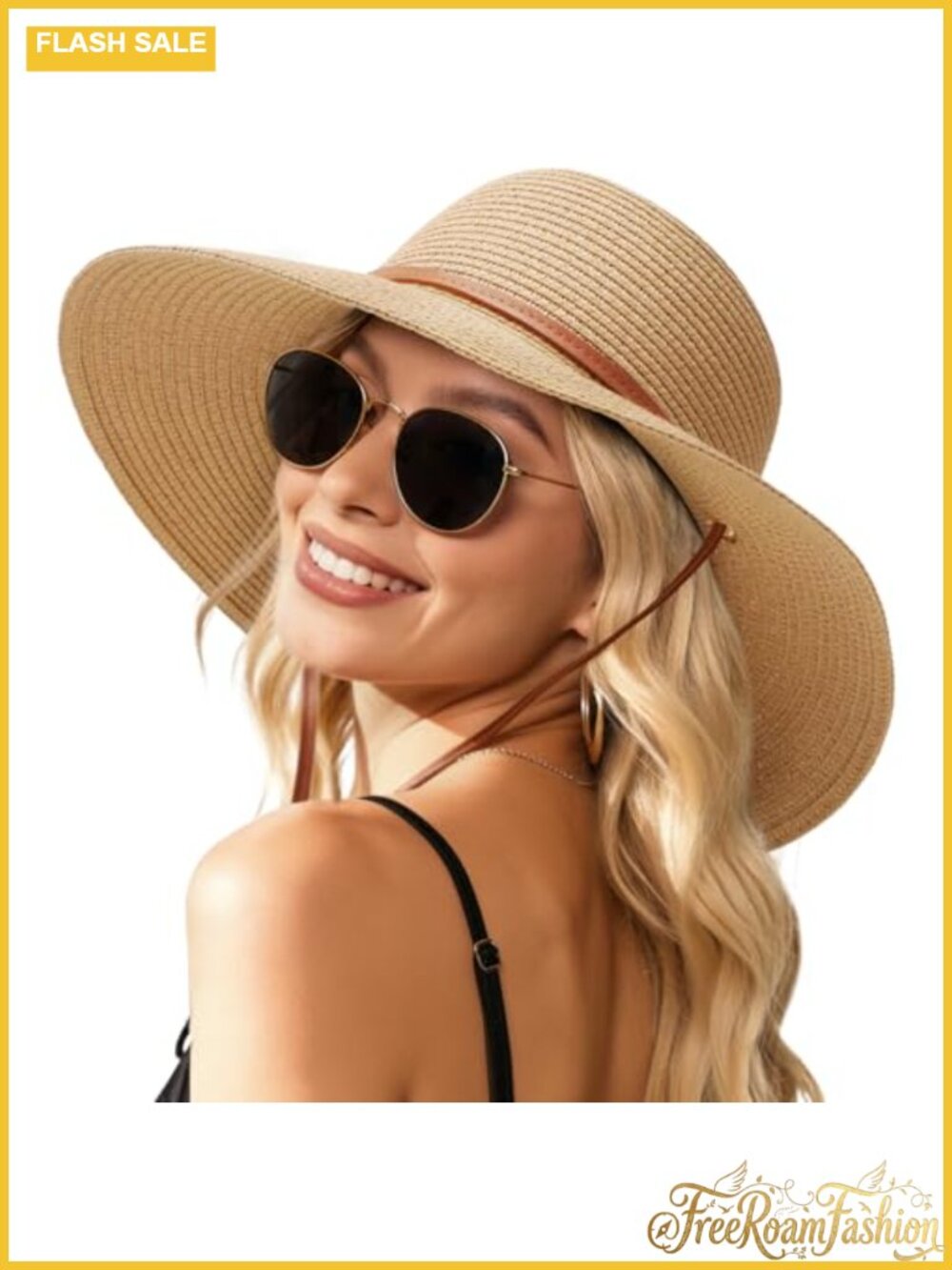Tavaleu Wide Brim Straw Sun Hat UPF 50+ Foldable Beach Panama
